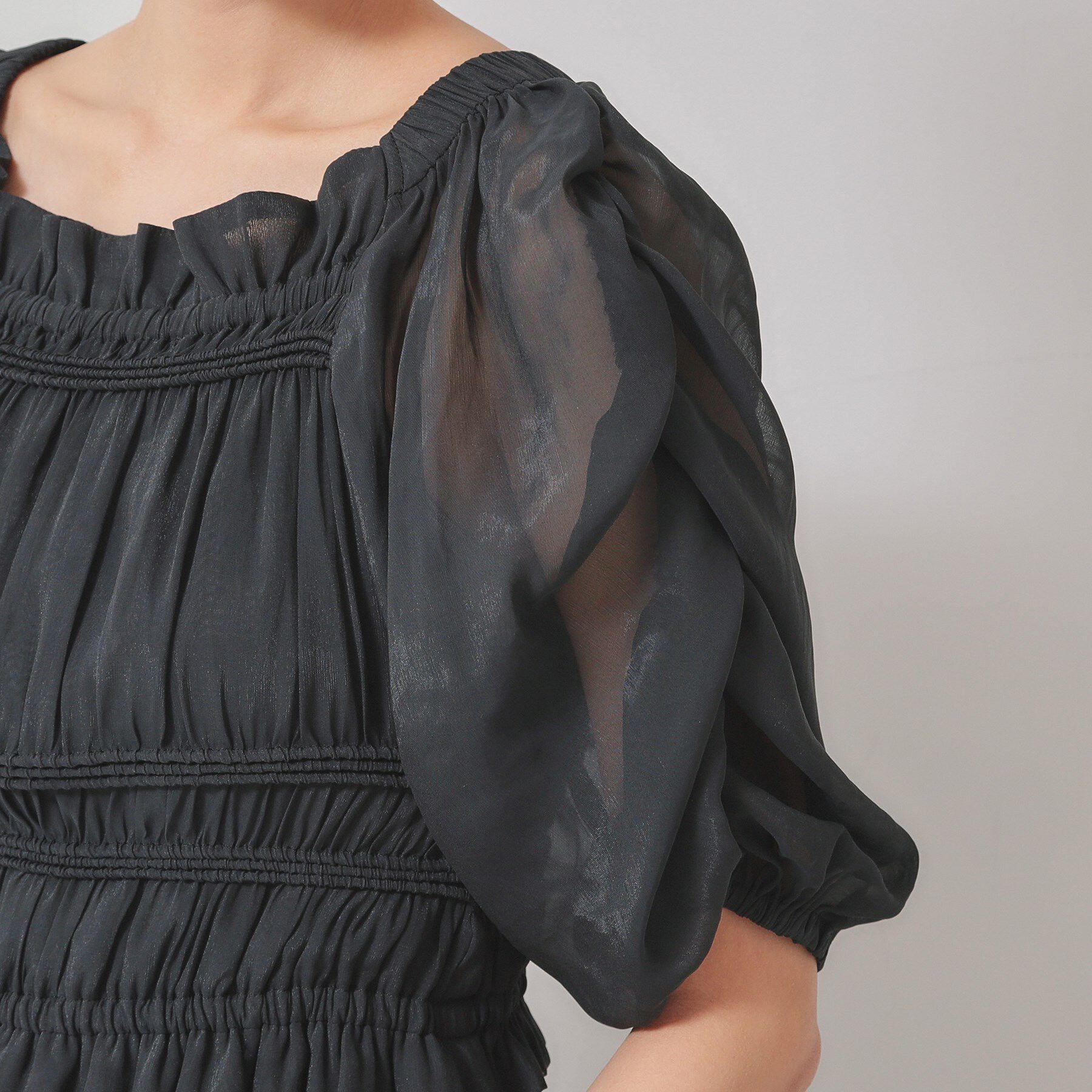 SunaUna「【パウダーシフォン／シャーリング】ロングワンピース」|ワンピース|