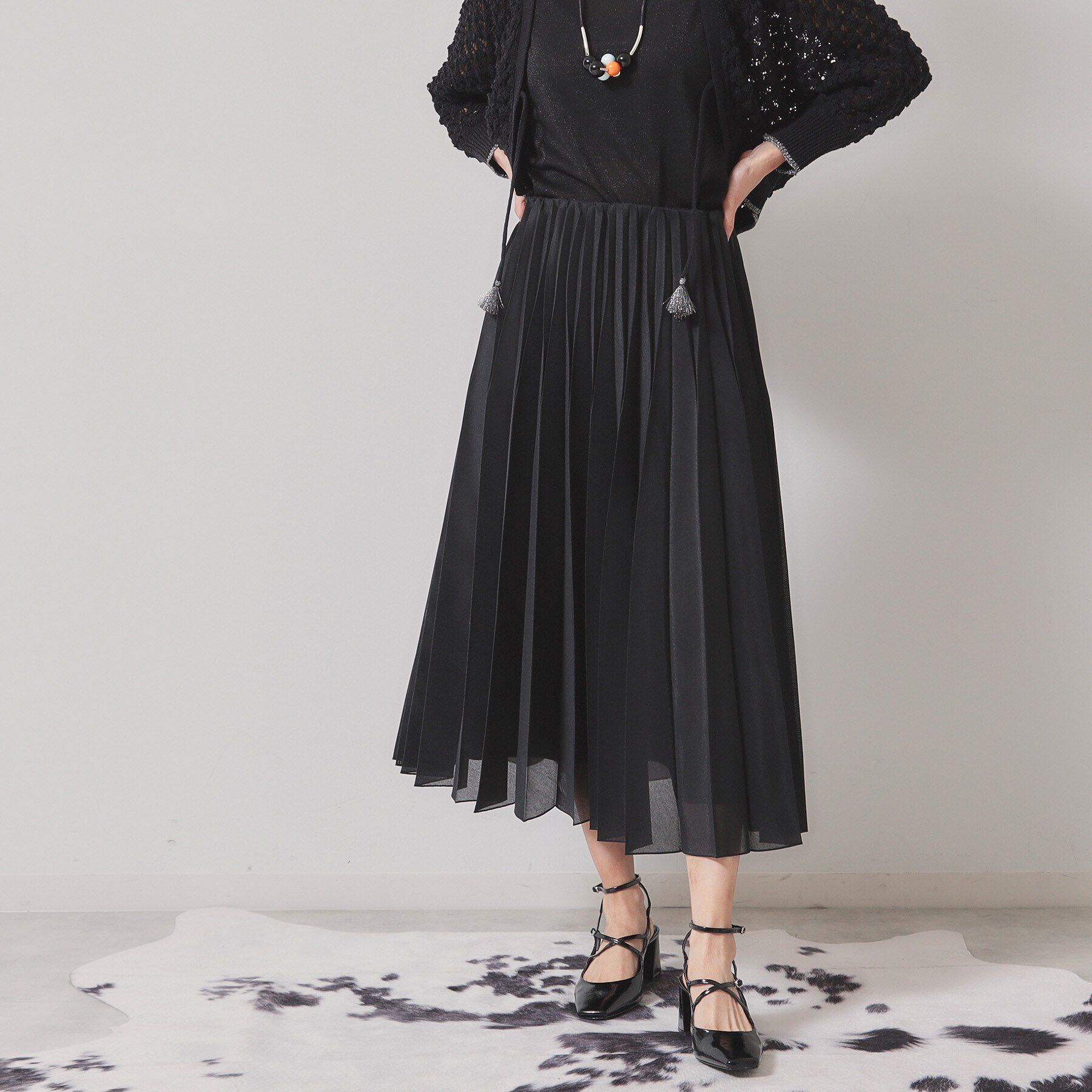 SunaUna「【オーガンジー／ウエストゴム】プリーツロングスカート」|スカート|ブラック(019)