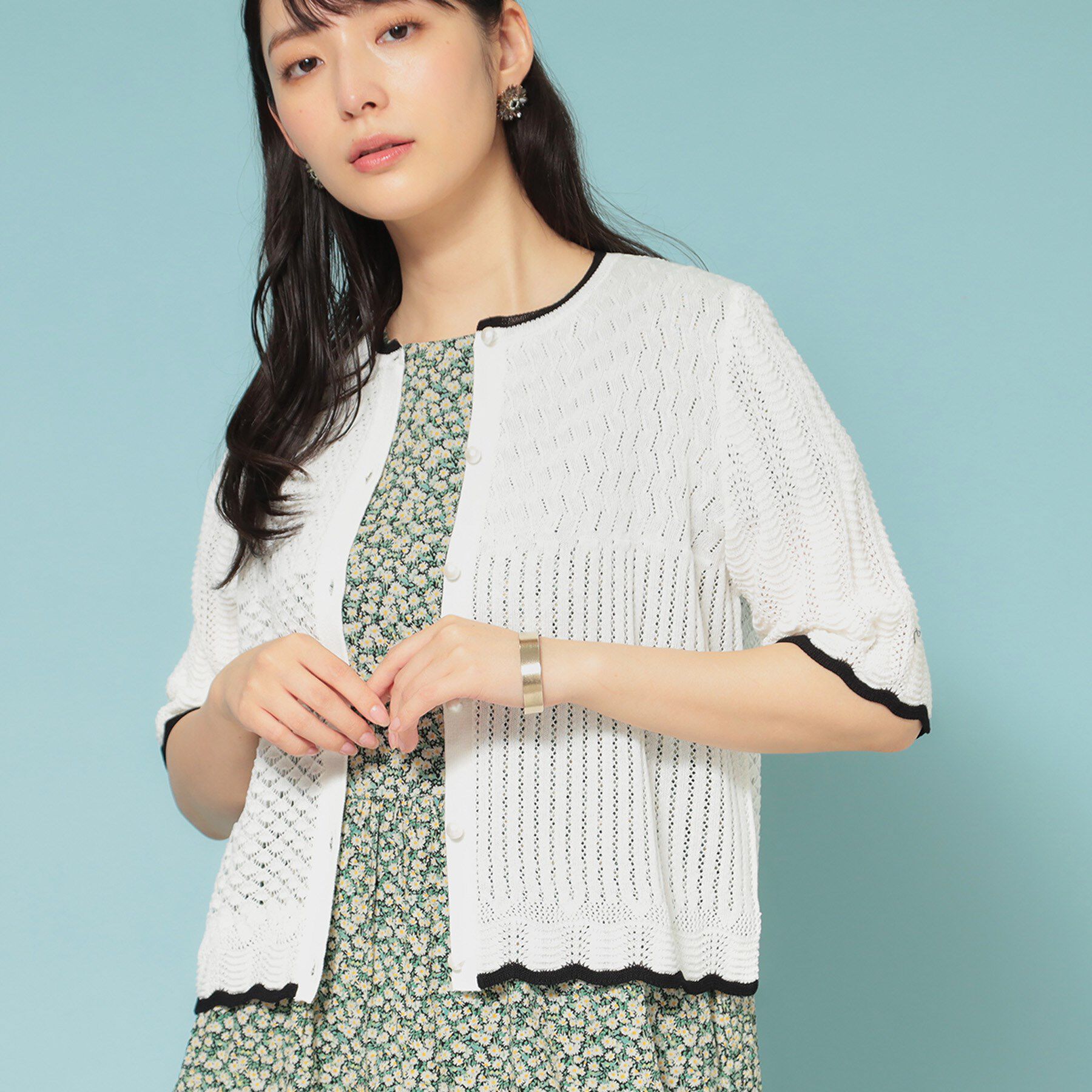 SunaUna「【新作／透かし柄／3色展開】スカラップカーディガン」|カーディガン|