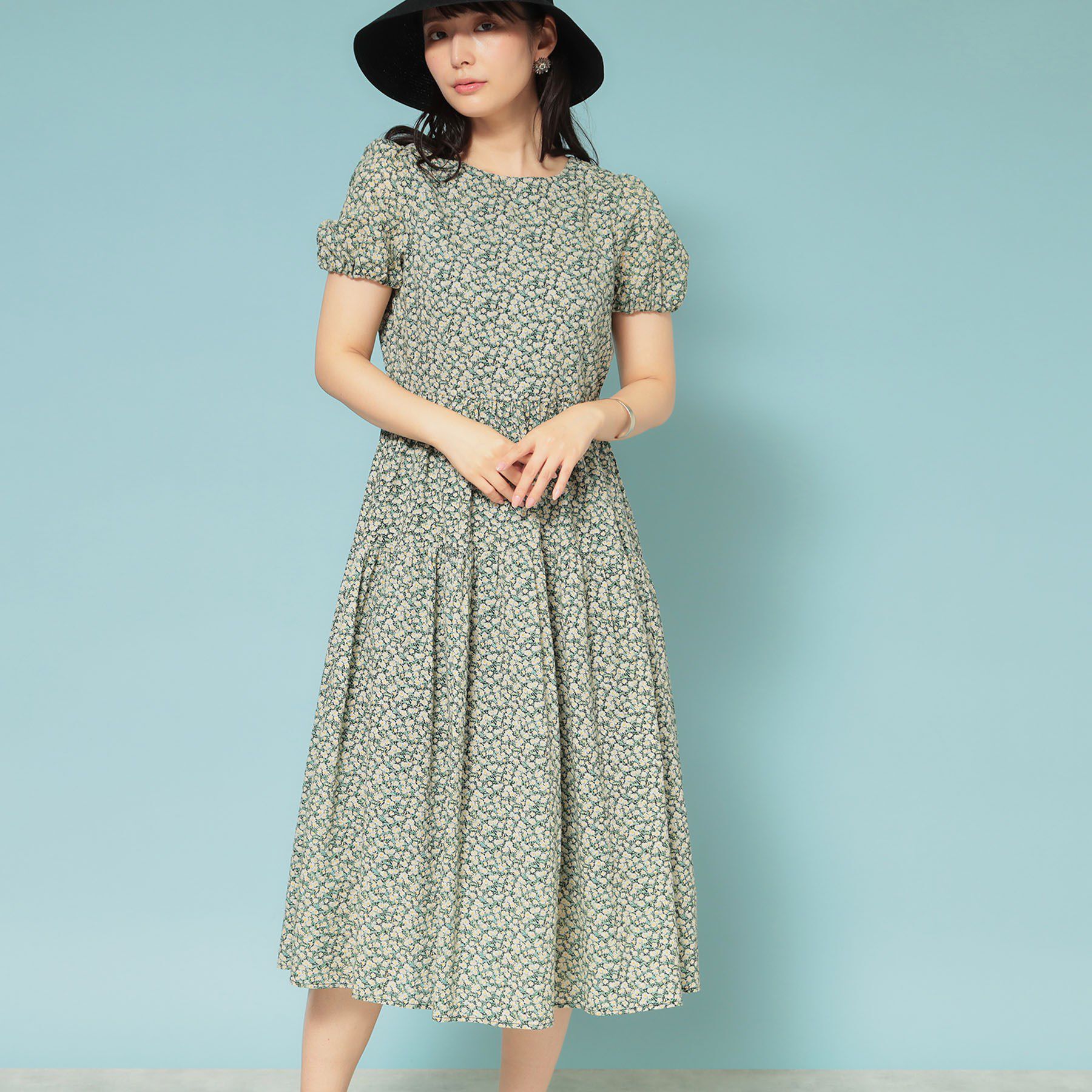 SunaUna「【Web限定カラー／リバティプリント】パフスリーブワンピース」|ワンピース|ブラック(119)