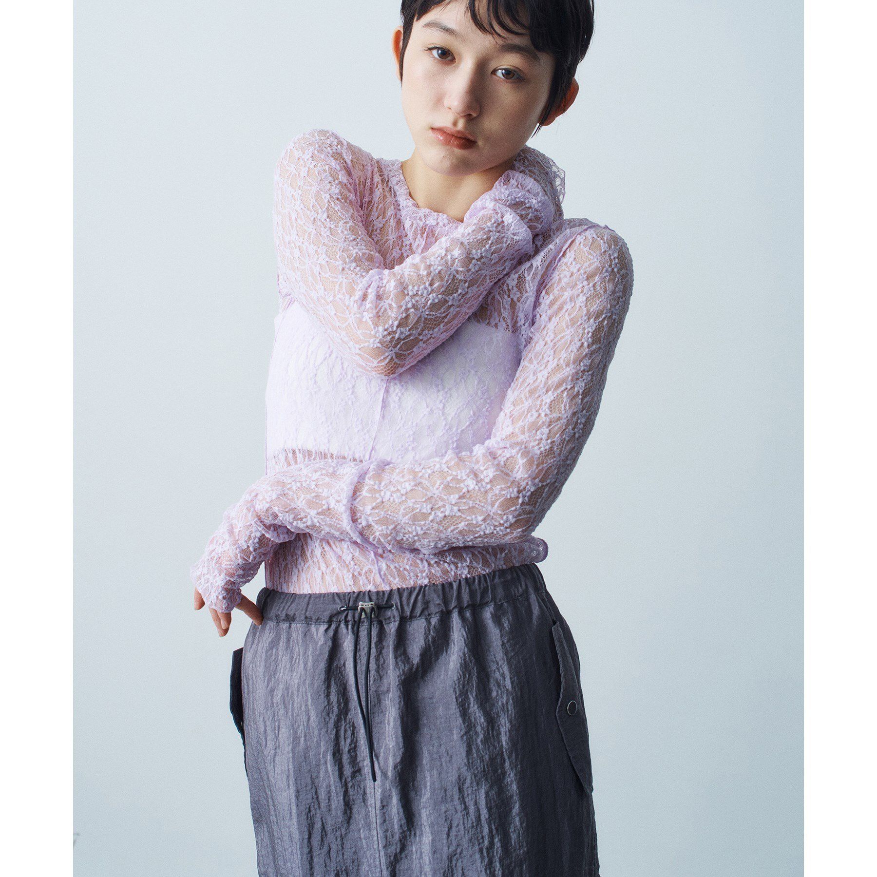 CODE A「stretch lace tops」|Tシャツ・カットソー|ラベンダー(080)