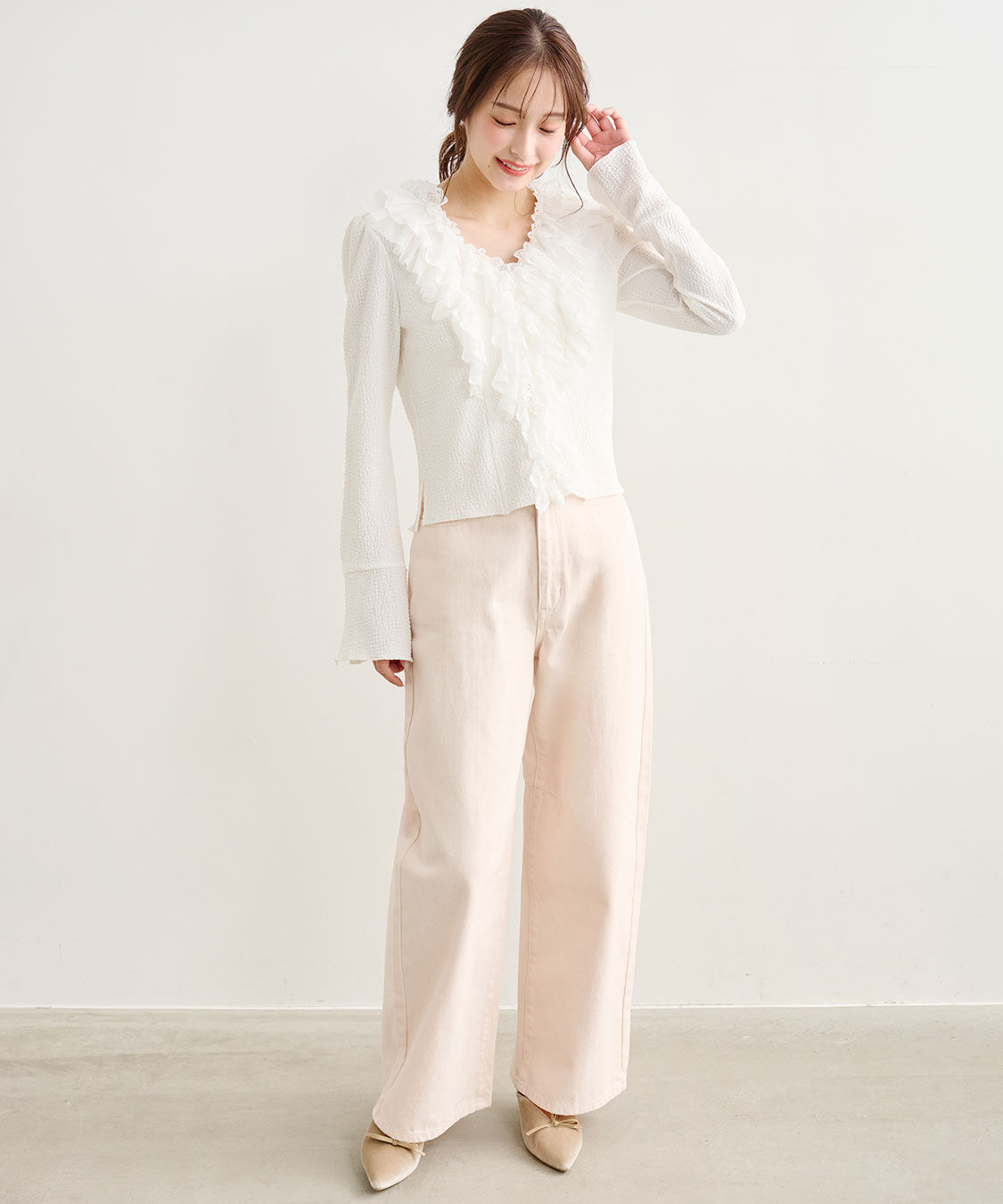 COCO DEAL「レースフリルカットジャカードトップス」|Tシャツ・カットソー|