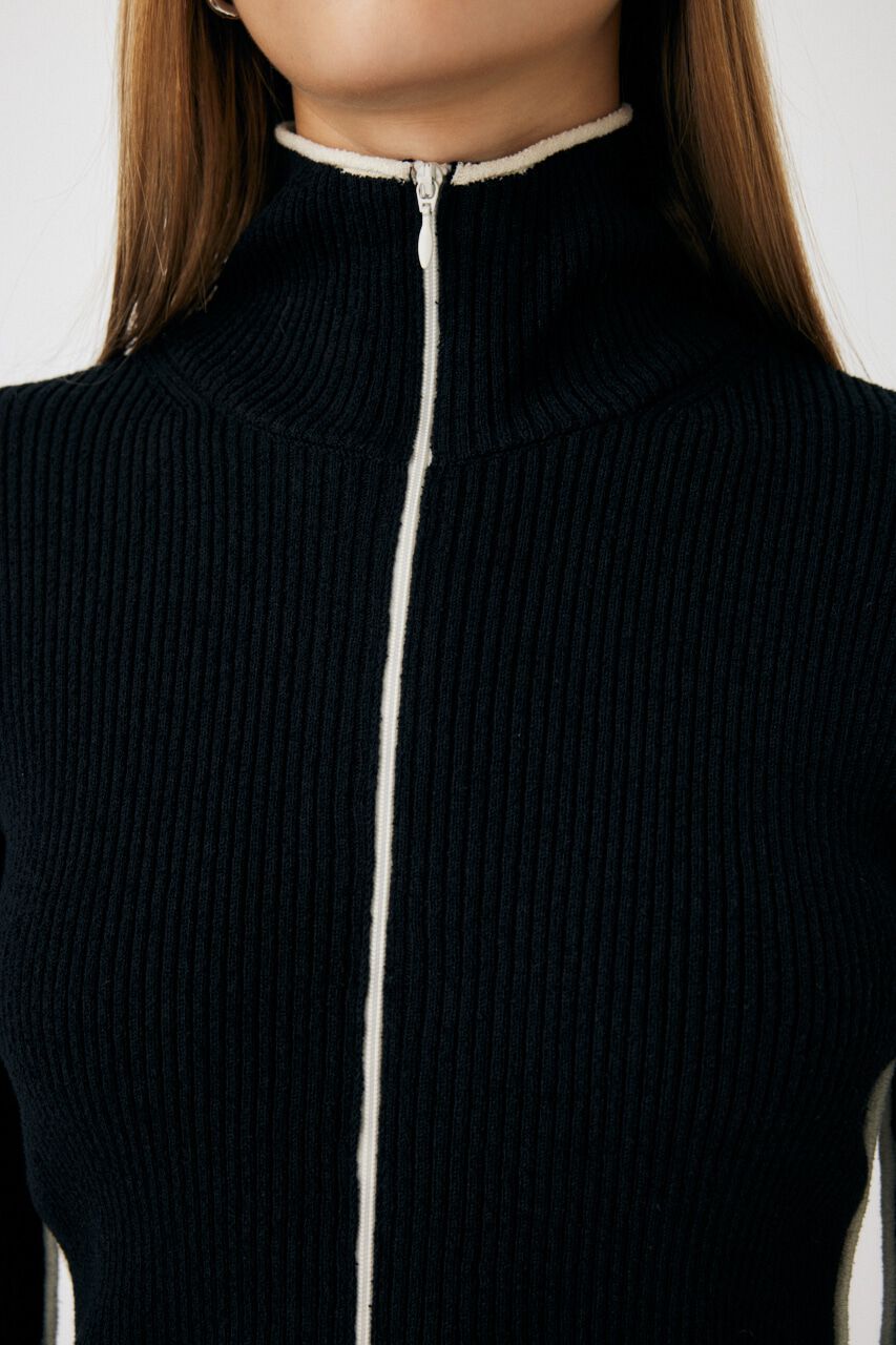 MOUSSY「BI COLOR ZIP UP RIB ニット」|ニット・セーター|