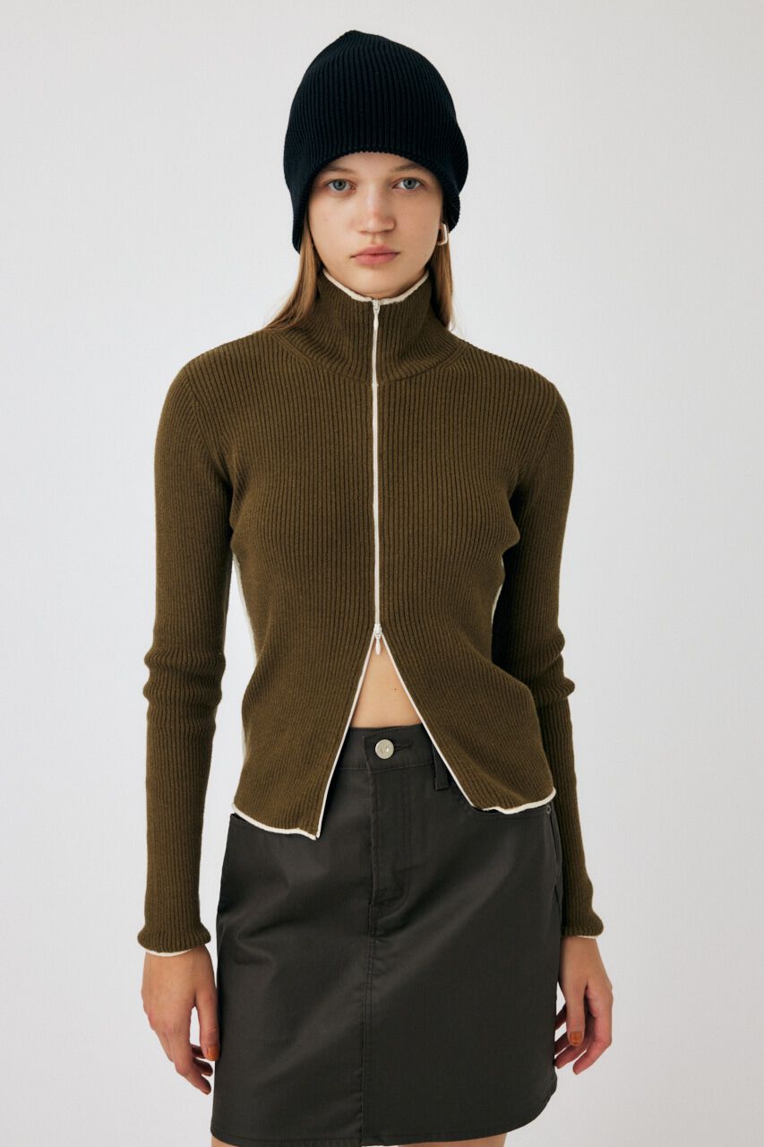 MOUSSY「BI COLOR ZIP UP RIB ニット」|ニット・セーター|