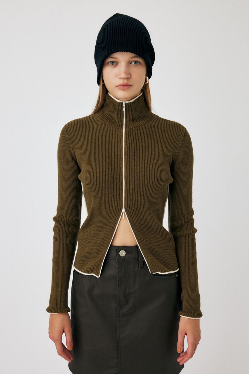 MOUSSY「BI COLOR ZIP UP RIB ニット」|ニット・セーター|