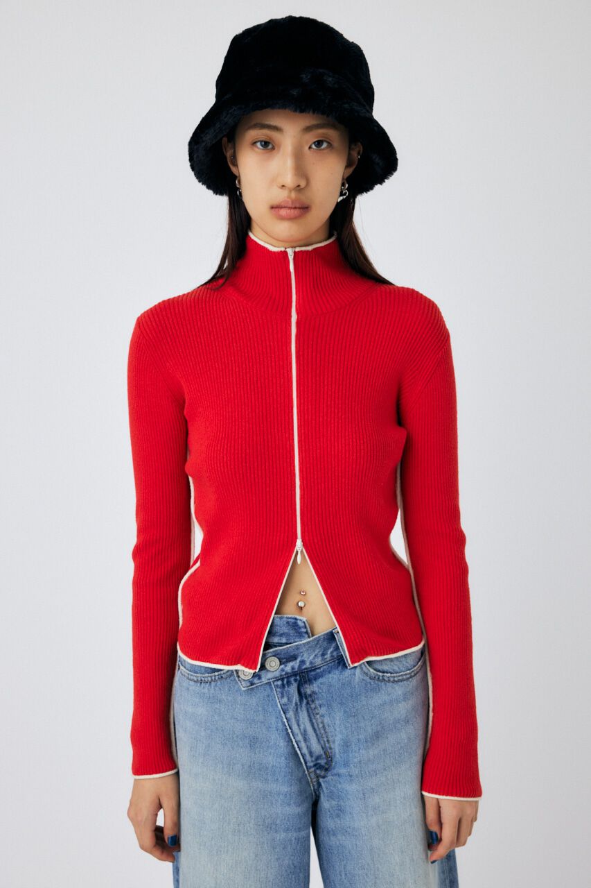 MOUSSY「BI COLOR ZIP UP RIB ニット」|ニット・セーター|