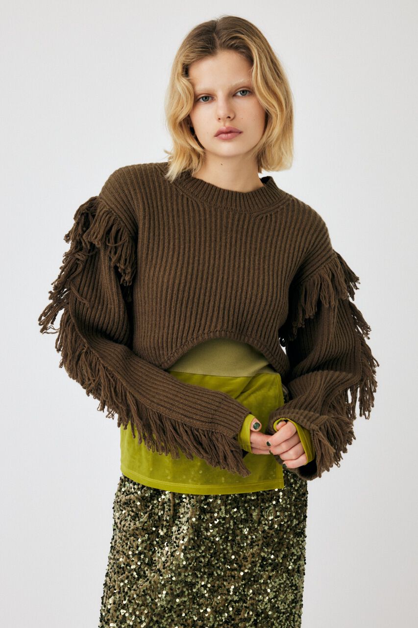 MOUSSY「IRREGULAR HEM CROPPED ニット」|ニット・セーター|