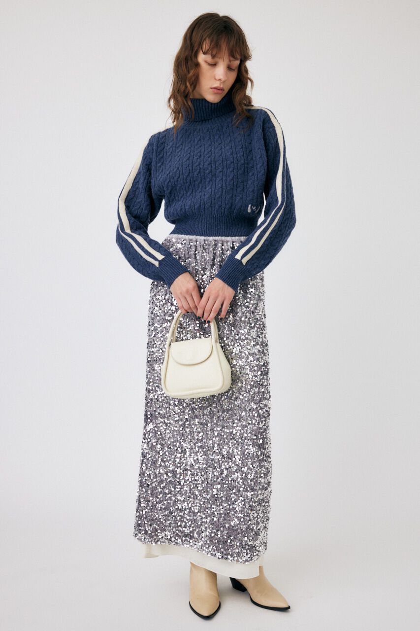 MOUSSY「LINE SLEEVE CABLE KNIT トップス」|ニット・セーター|
