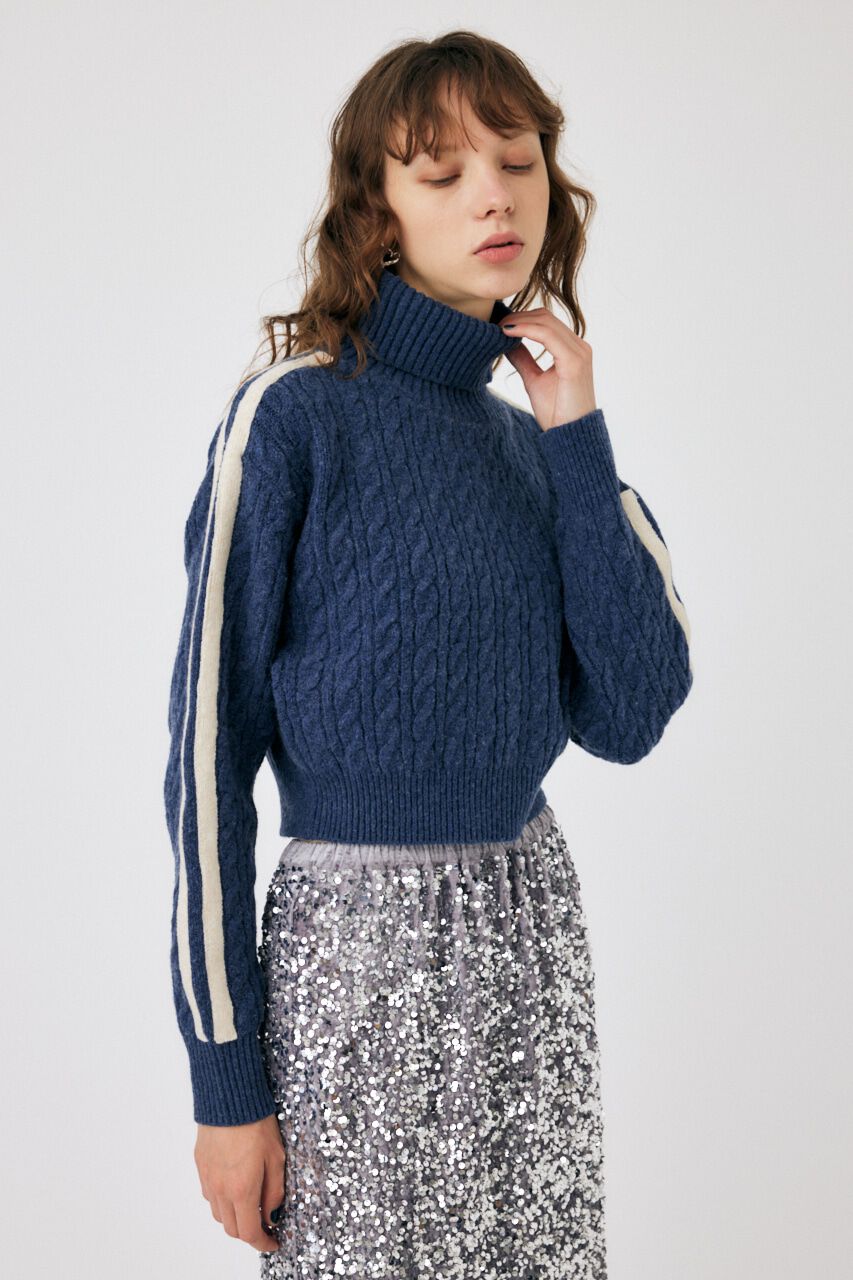 MOUSSY「LINE SLEEVE CABLE KNIT トップス」|ニット・セーター|