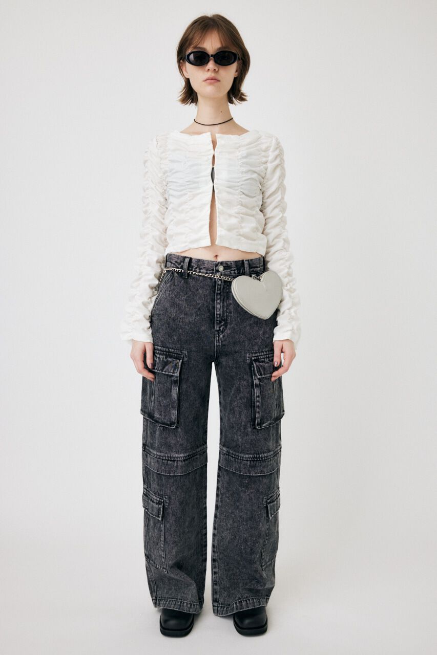 MOUSSY「SHIRRING CROP トップス」|Tシャツ・カットソー|O/WHT1