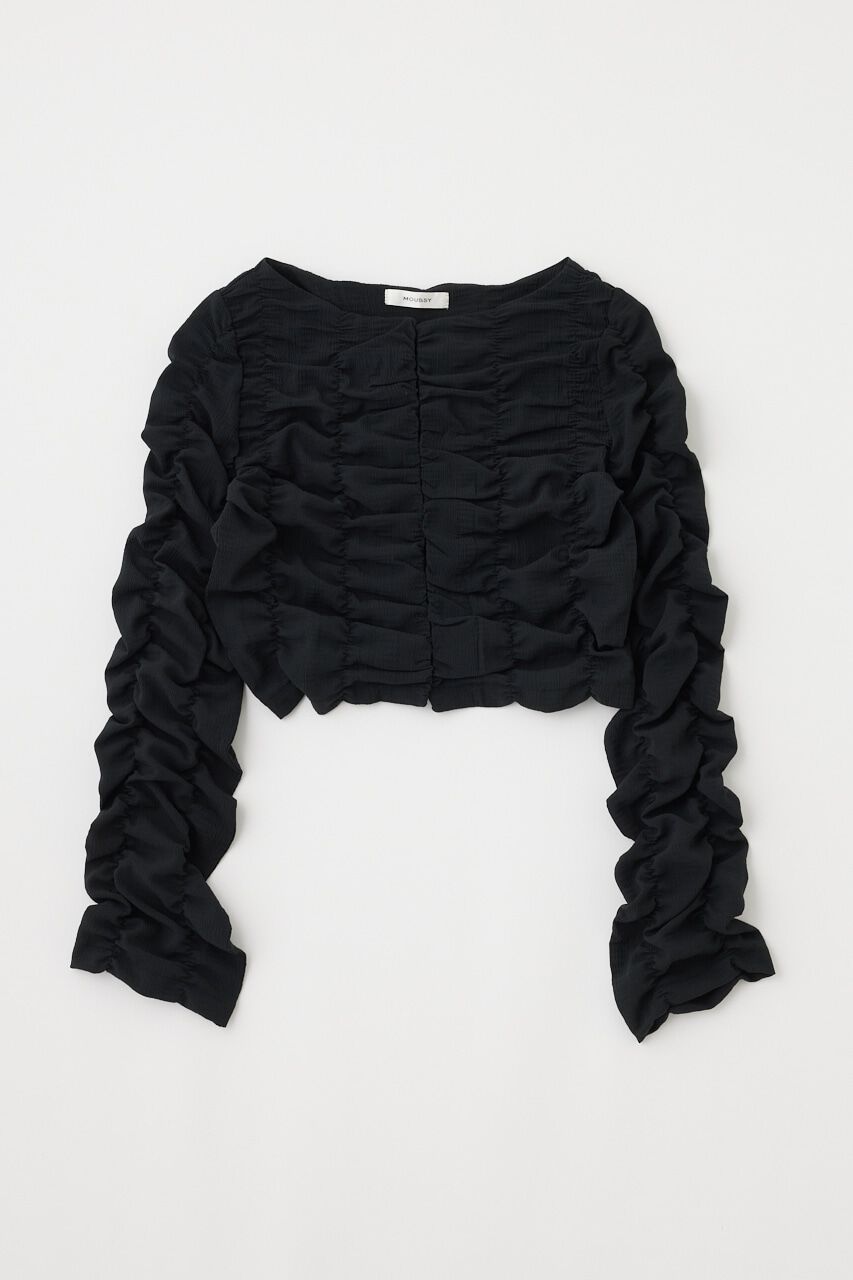 MOUSSY「SHIRRING CROP トップス」|Tシャツ・カットソー|BLK