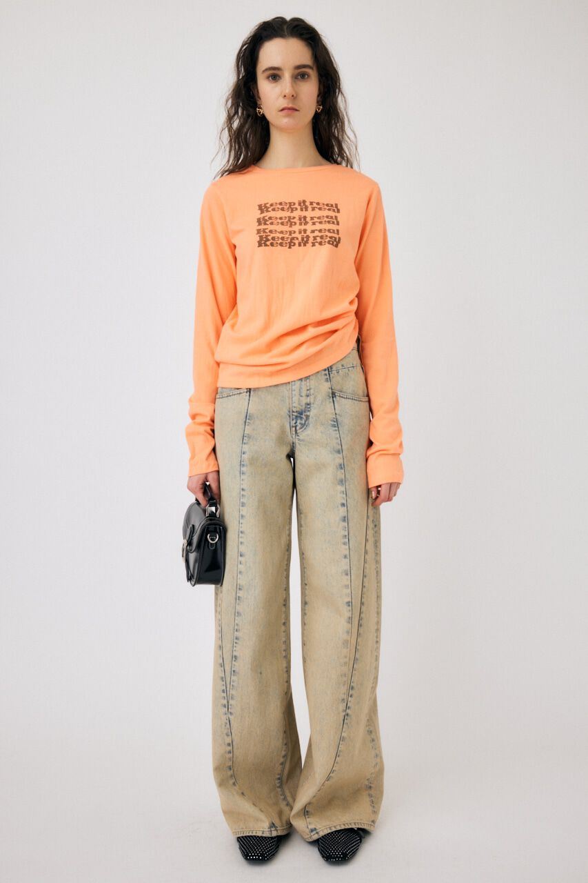 MOUSSY「SIDE GATHER LS Tシャツ」|Tシャツ・カットソー|L/ORG1