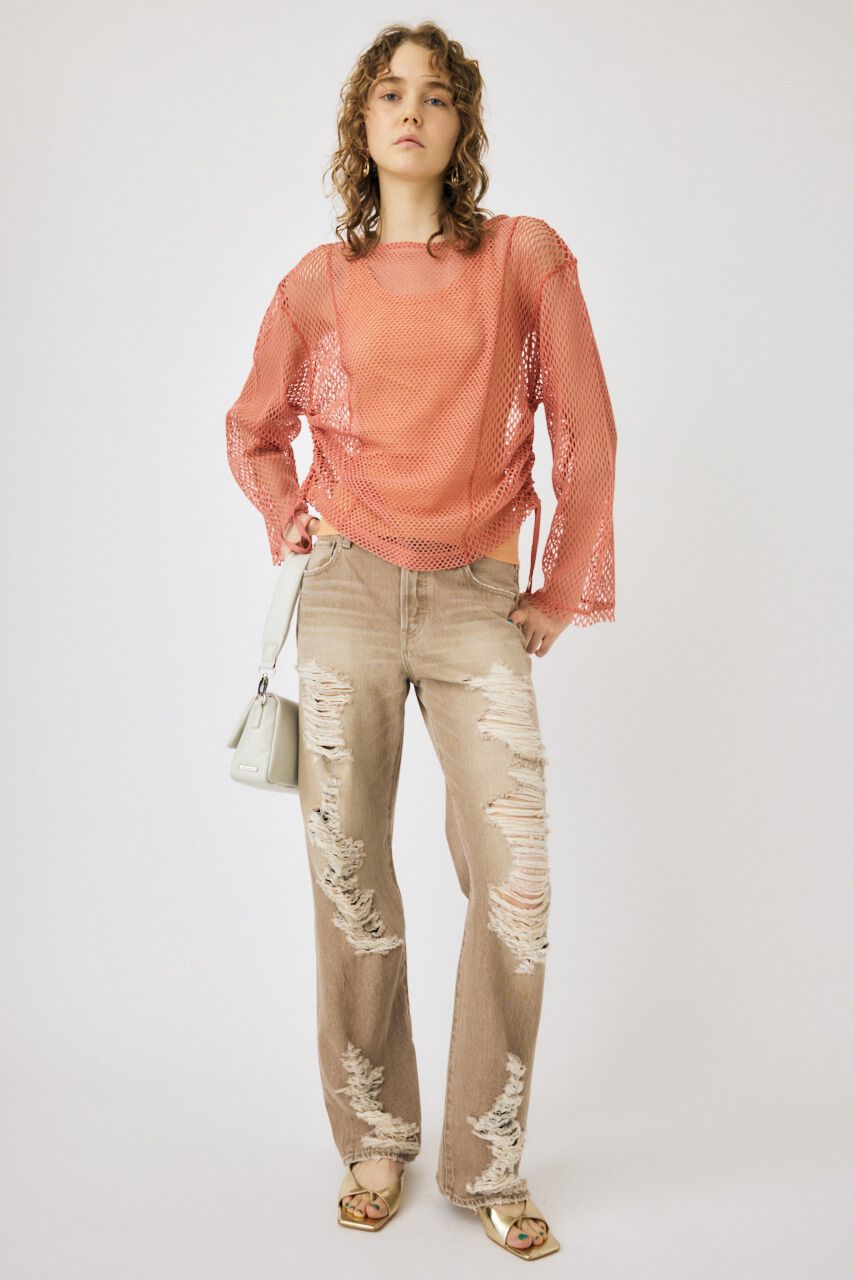 MOUSSY「HIGH DAMAGED STRAIGHT」|デニム|L/BEG1