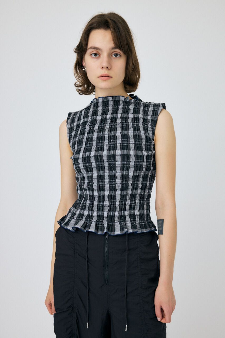 MOUSSY「SHIRRING SLEEVELESS トップス」|その他|柄BLK5