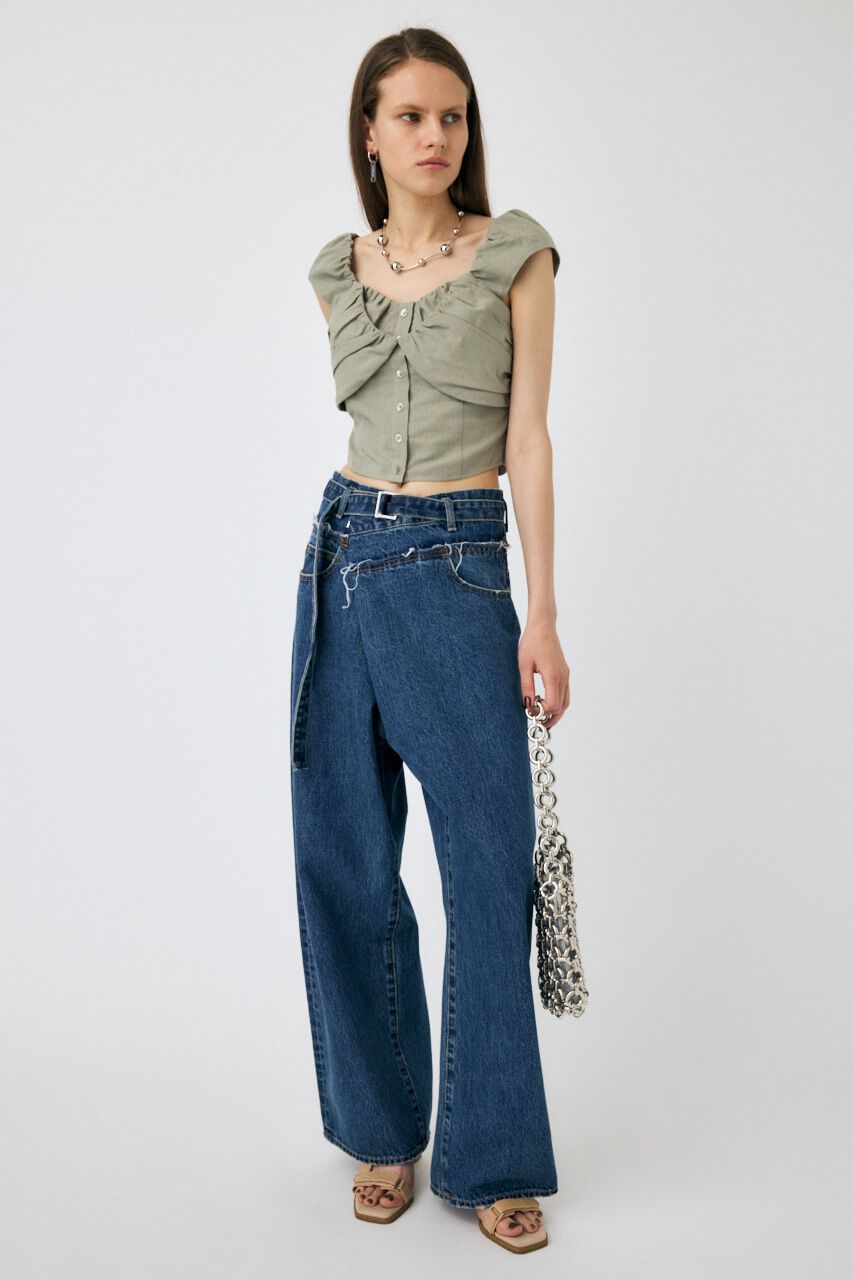 MOUSSY「FOLD WAIST WIDE STRAIGHT」|デニム|