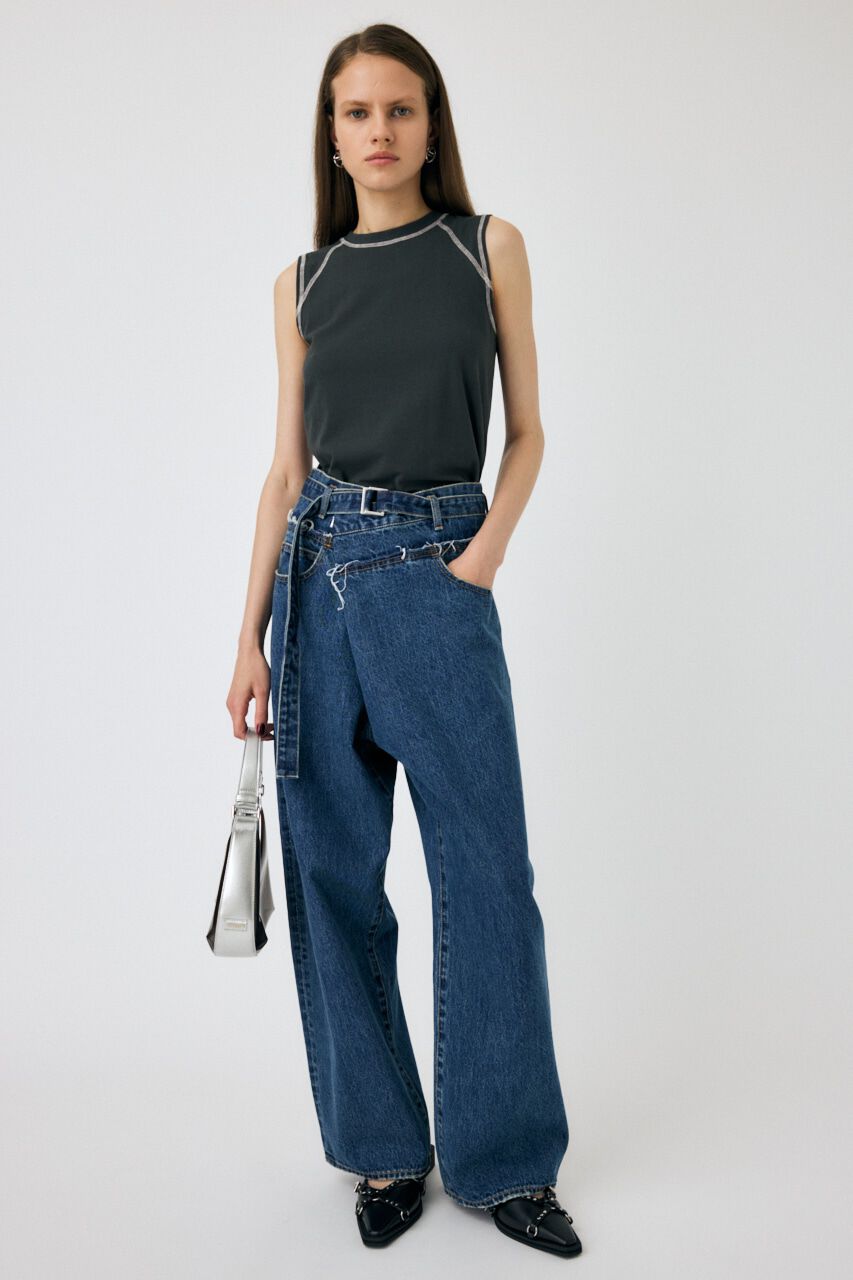 MOUSSY「FOLD WAIST WIDE STRAIGHT」|デニム|