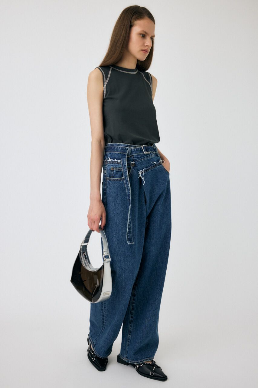 MOUSSY「FOLD WAIST WIDE STRAIGHT」|デニム|