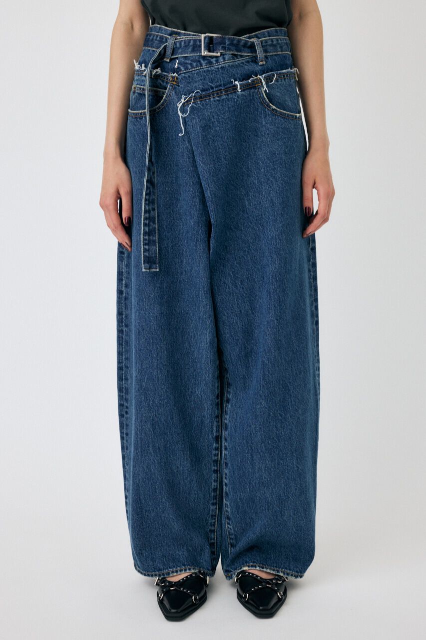 MOUSSY「FOLD WAIST WIDE STRAIGHT」|デニム|