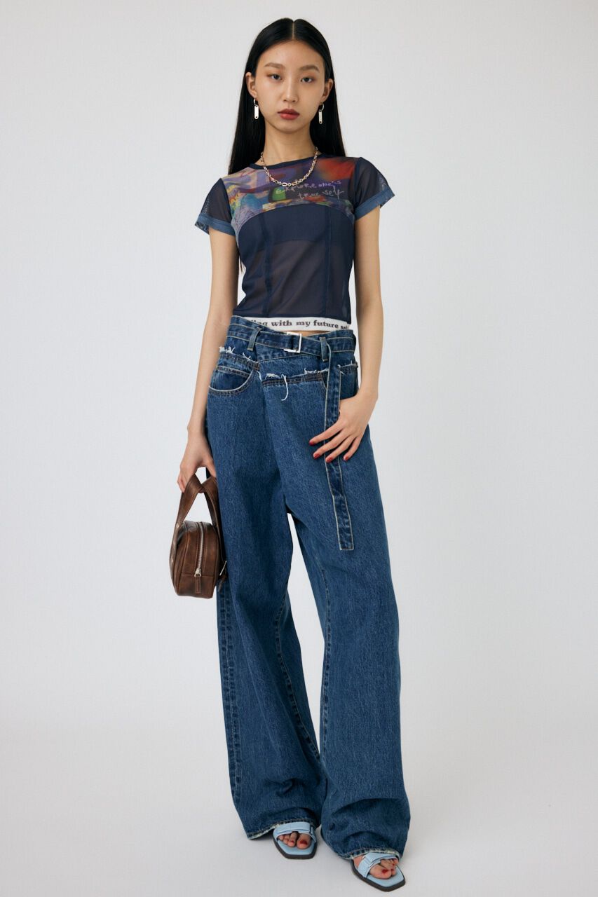 MOUSSY「SHEER SWITCHING プリントTシャツ」|Tシャツ・カットソー|