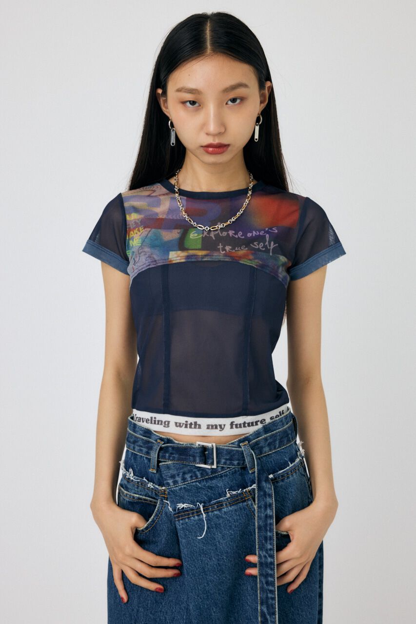 MOUSSY「SHEER SWITCHING プリントTシャツ」|Tシャツ・カットソー|