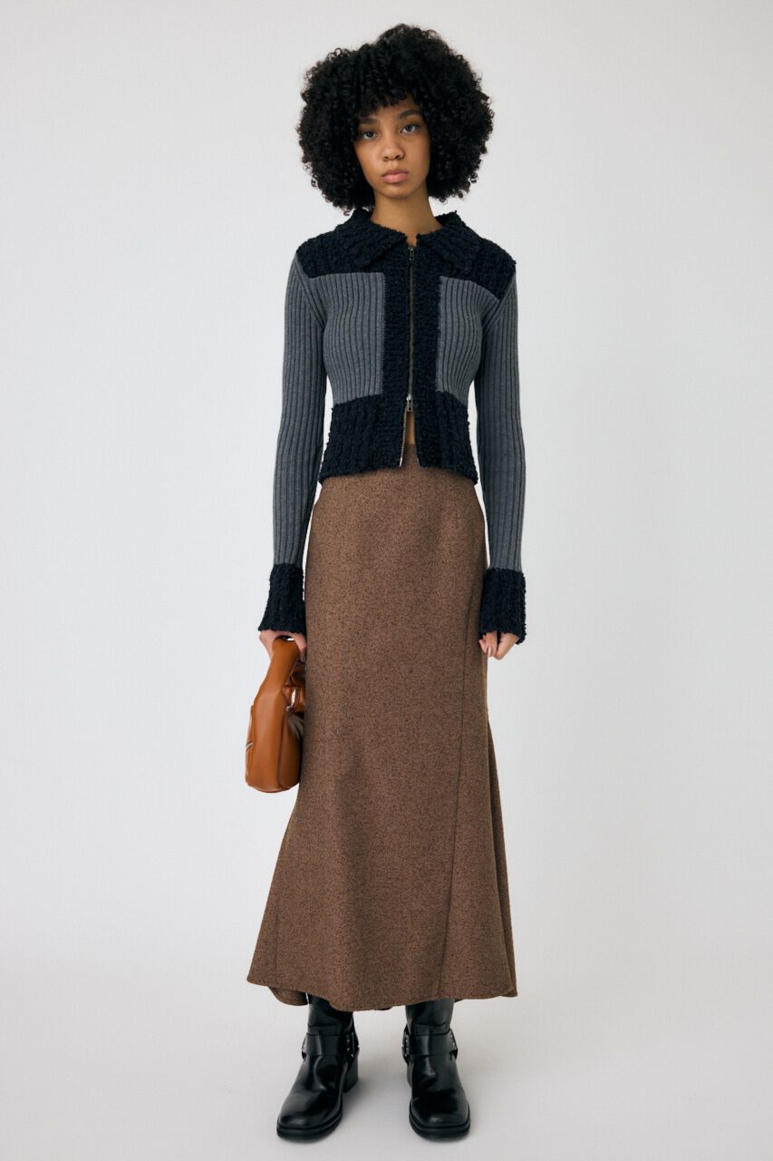 MOUSSY「MIX PATTERN ZIP UP POLO カーディガン」|ニット・セーター|