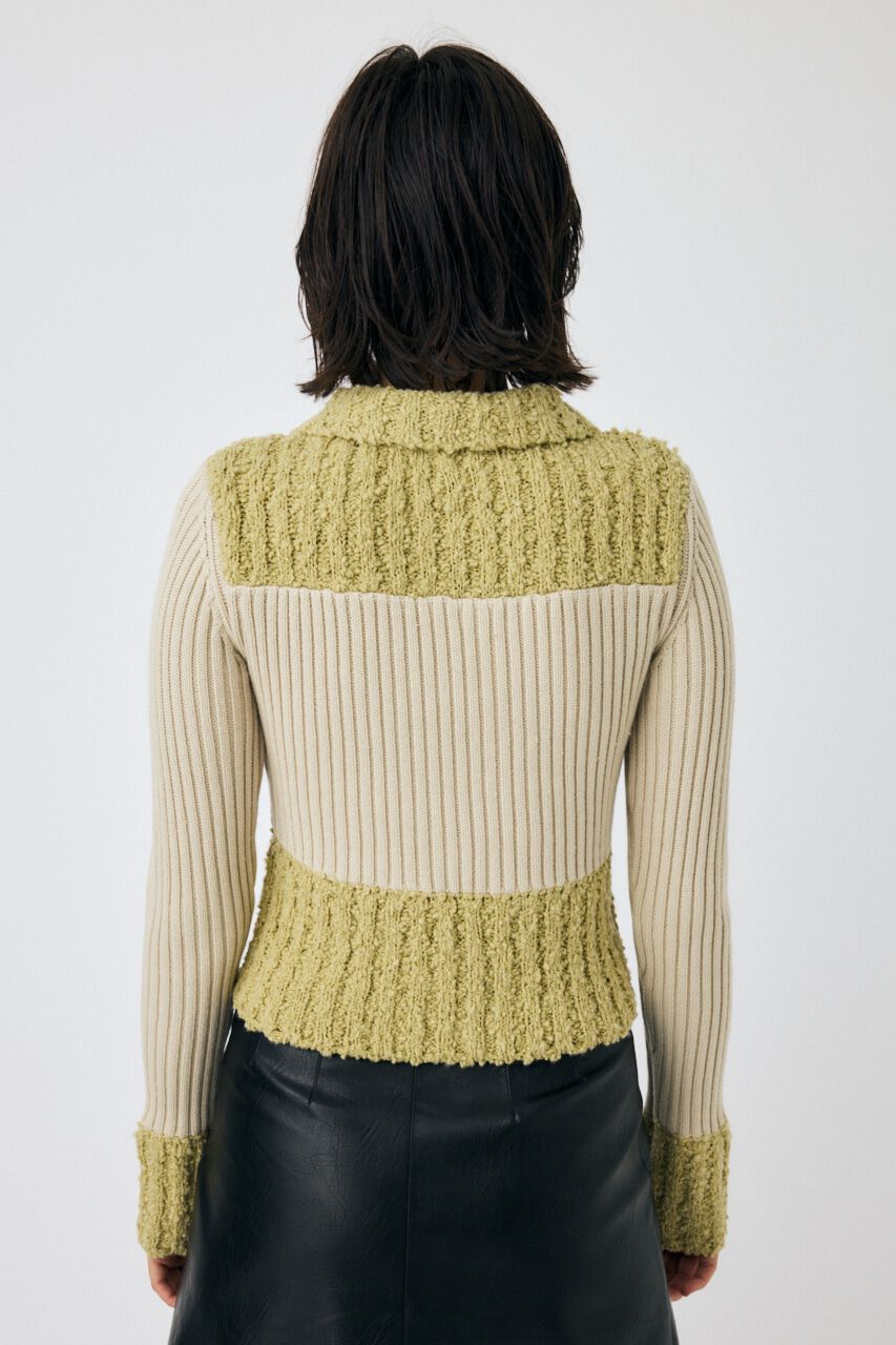 MOUSSY「MIX PATTERN ZIP UP POLO カーディガン」|ニット・セーター|