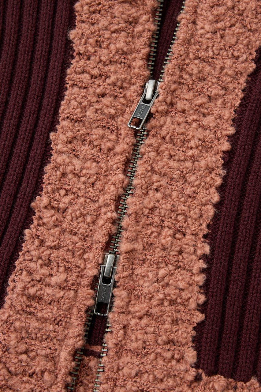 MOUSSY「MIX PATTERN ZIP UP POLO カーディガン」|ニット・セーター|