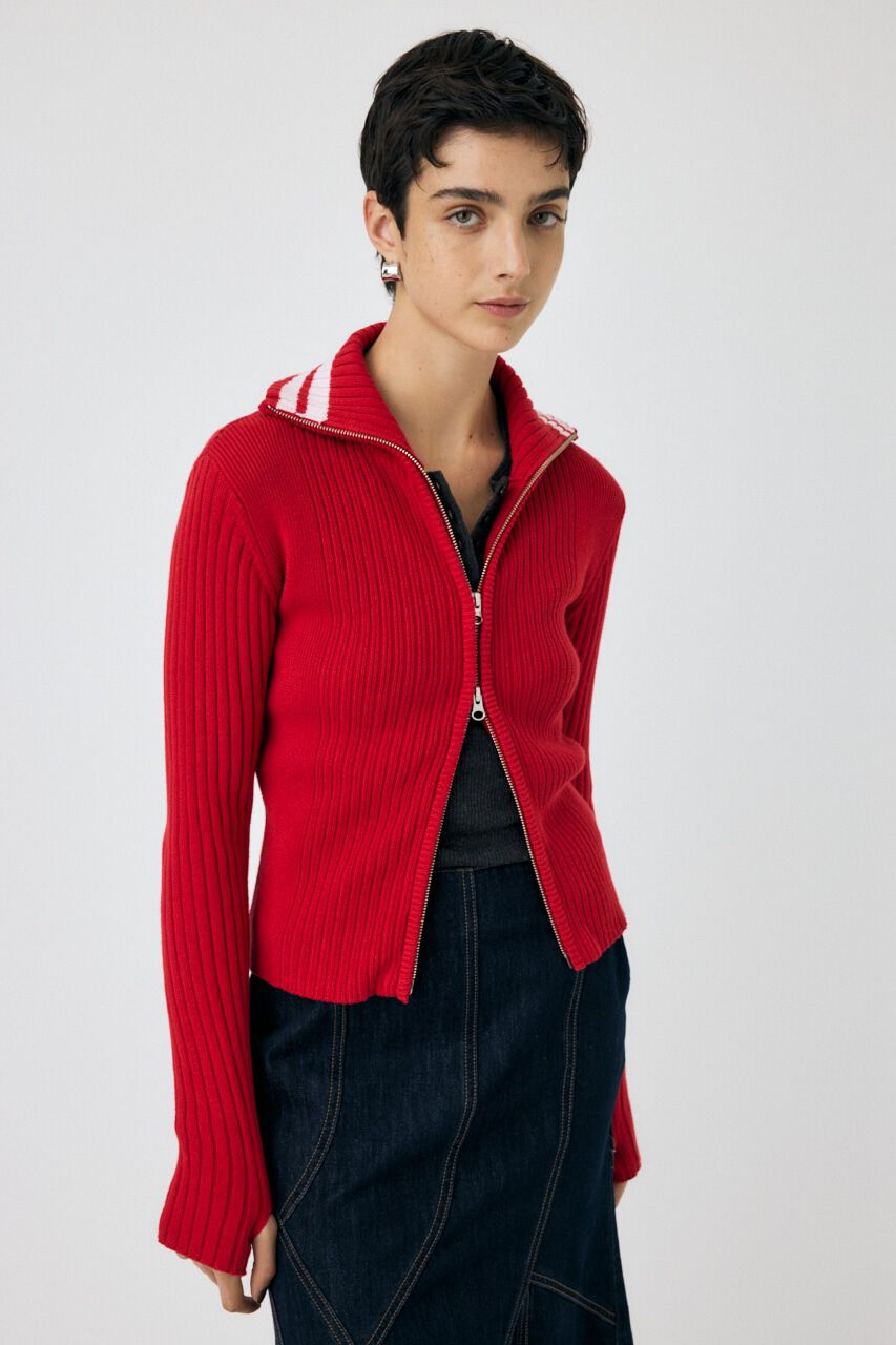 MOUSSY「ZIP UP INSIDE LINE ニット」|ニット・セーター|RED
