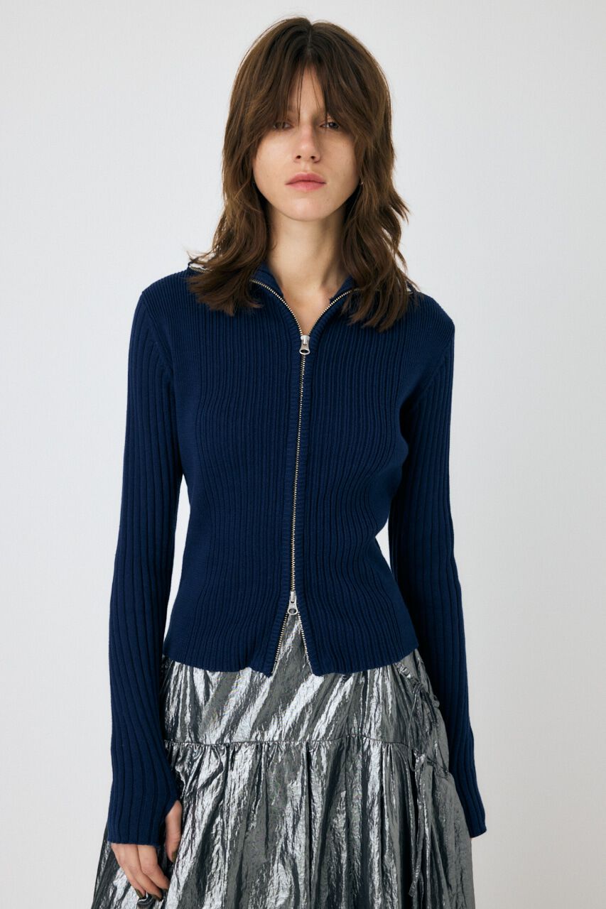 MOUSSY「ZIP UP INSIDE LINE ニット」|ニット・セーター|NVY