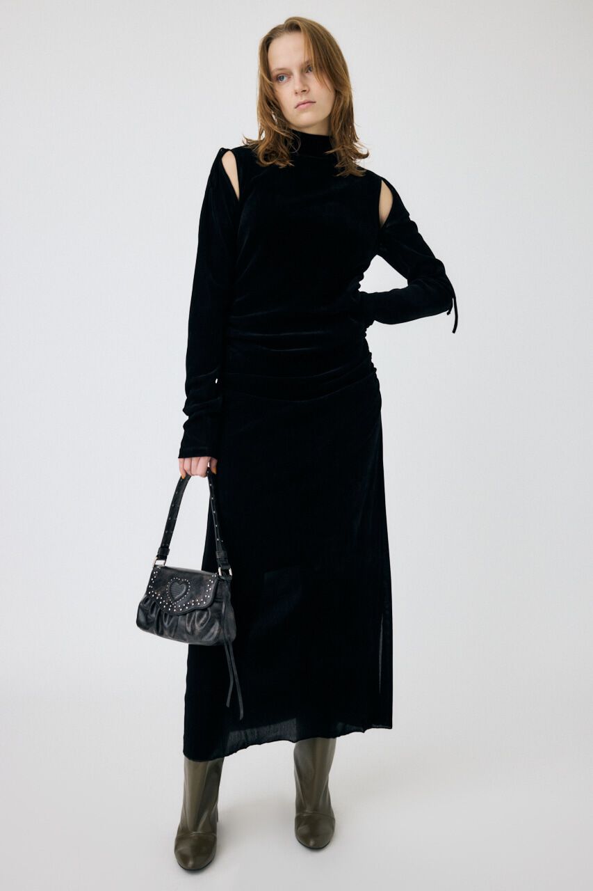 MOUSSY「VELVET GATHER ドレス」|ワンピース|BLK