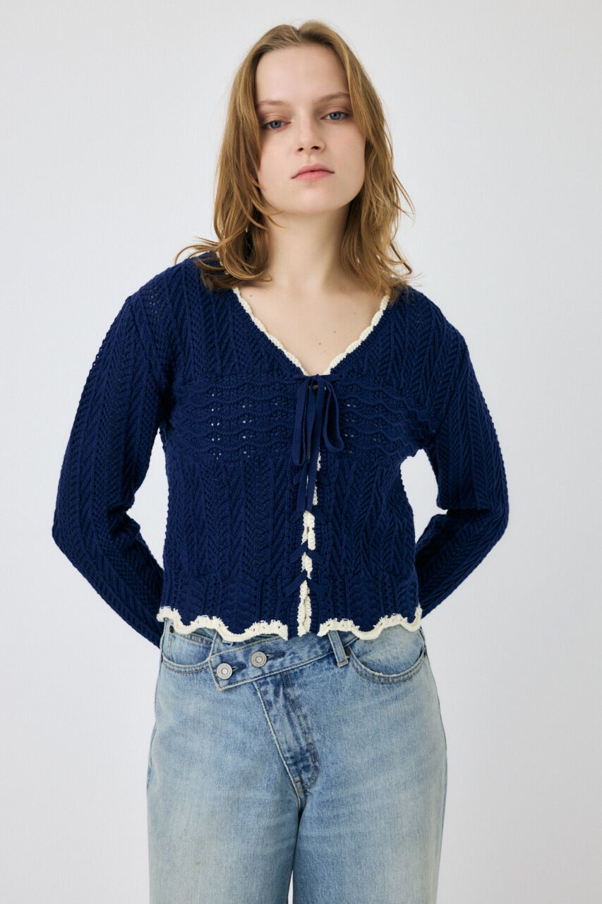 MOUSSY「OPEN STITCH レースアップニット」|ニット・セーター|