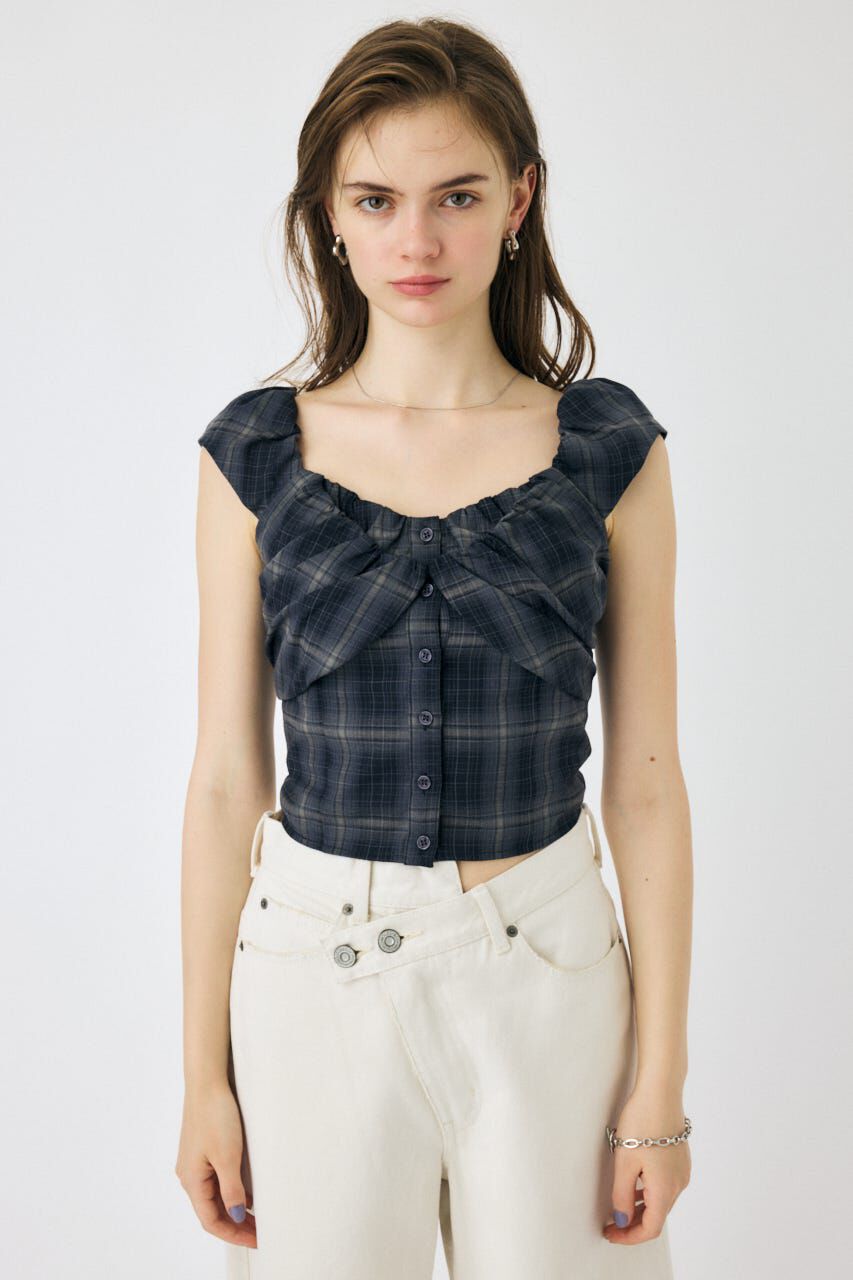 MOUSSY「LAYERED GATHERED CHECK ブラウス」|シャツ・ブラウス|BLK
