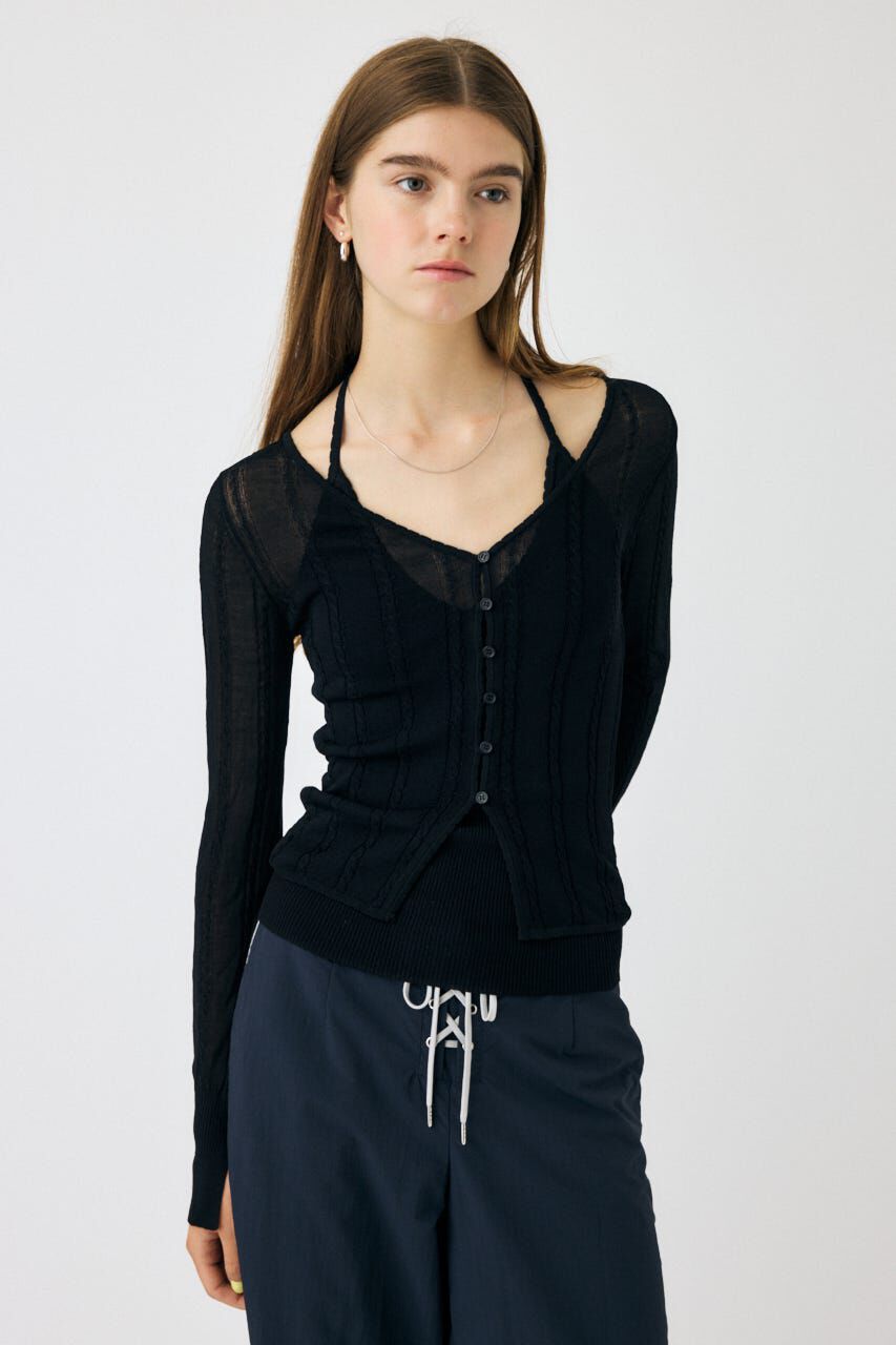 MOUSSY「SHEER CABLE カーディガン」|カーディガン|