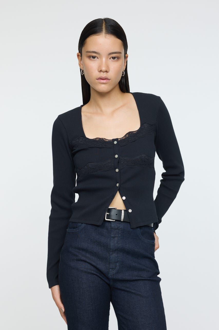 MOUSSY「FRONT BUTTON LACY ロングスリーブトップス」|Tシャツ・カットソー|