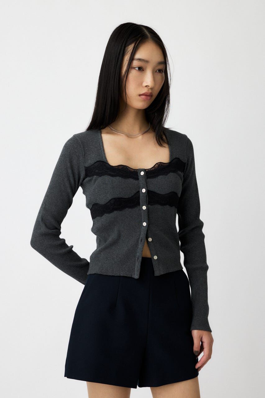 MOUSSY「FRONT BUTTON LACY ロングスリーブトップス」|Tシャツ・カットソー|