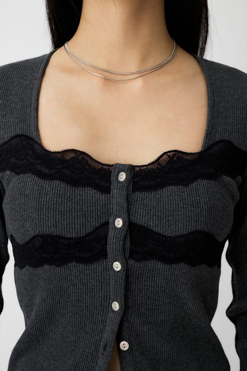 MOUSSY「FRONT BUTTON LACY ロングスリーブトップス」|Tシャツ・カットソー|