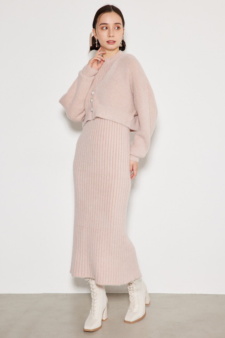 rienda「ビジュー釦カーデSET Knit OP」|ワンピース|