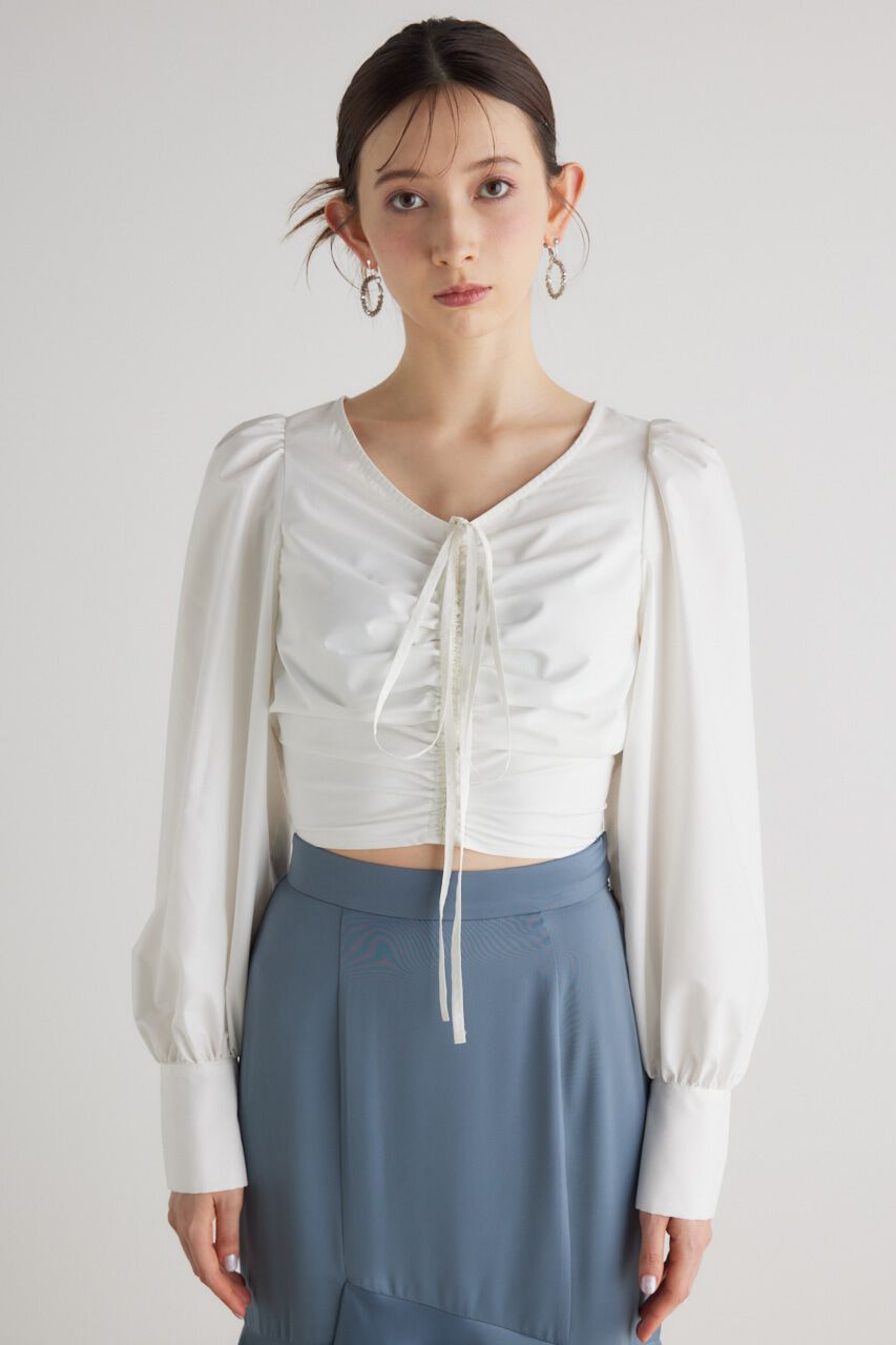 rienda「バックオープンギャザーデザイン TOP」|シャツ・ブラウス|