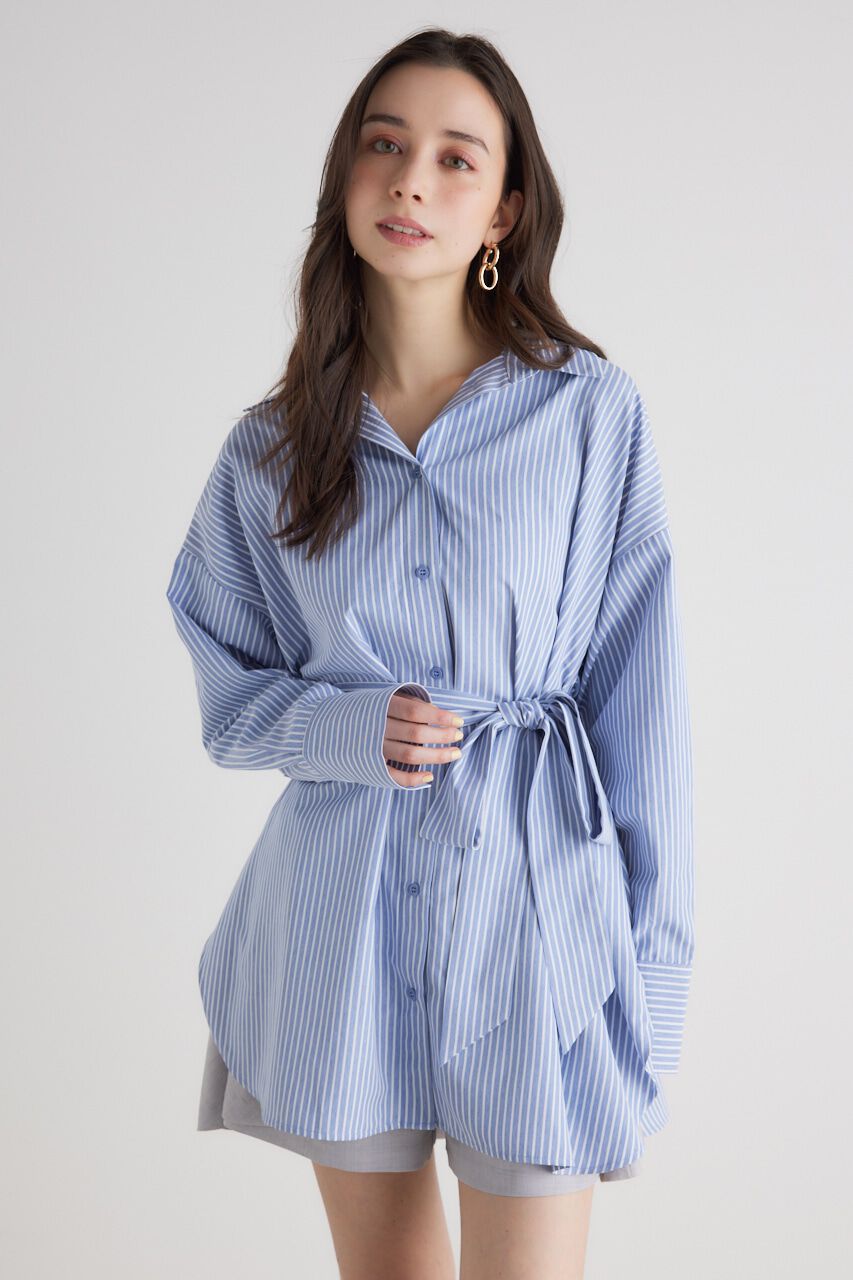 rienda「バックボタンSH TOP」|シャツ・ブラウス|柄BLU5