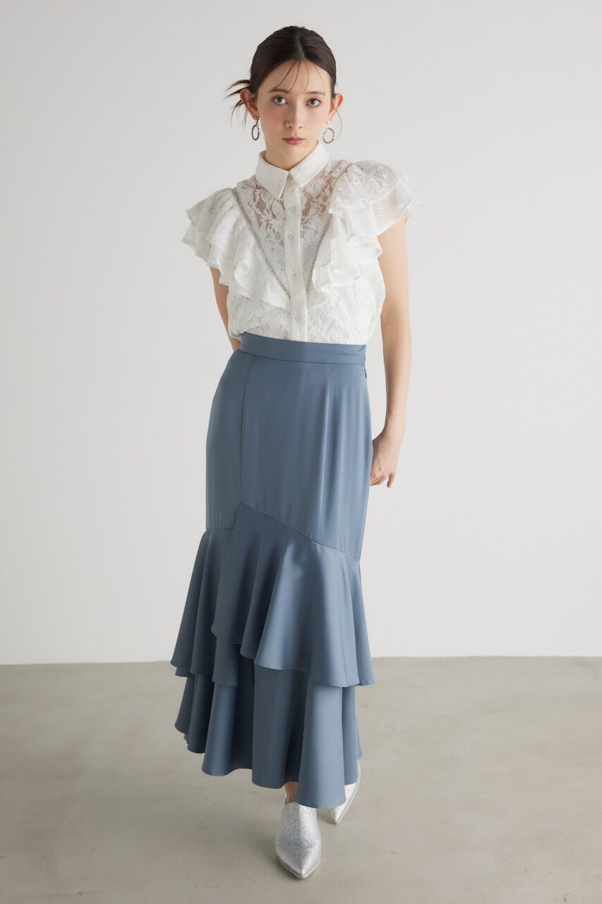 rienda「メッシュレースコンビフリルBLS」|シャツ・ブラウス|