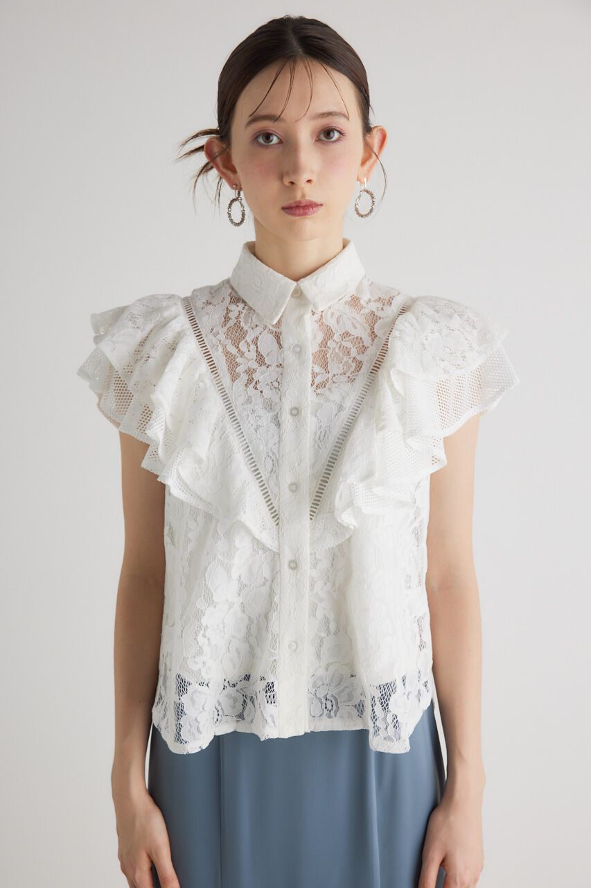 rienda「メッシュレースコンビフリルBLS」|シャツ・ブラウス|