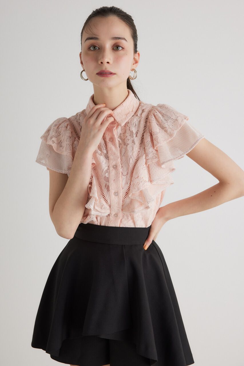 rienda「メッシュレースコンビフリルBLS」|シャツ・ブラウス|L/PNK1