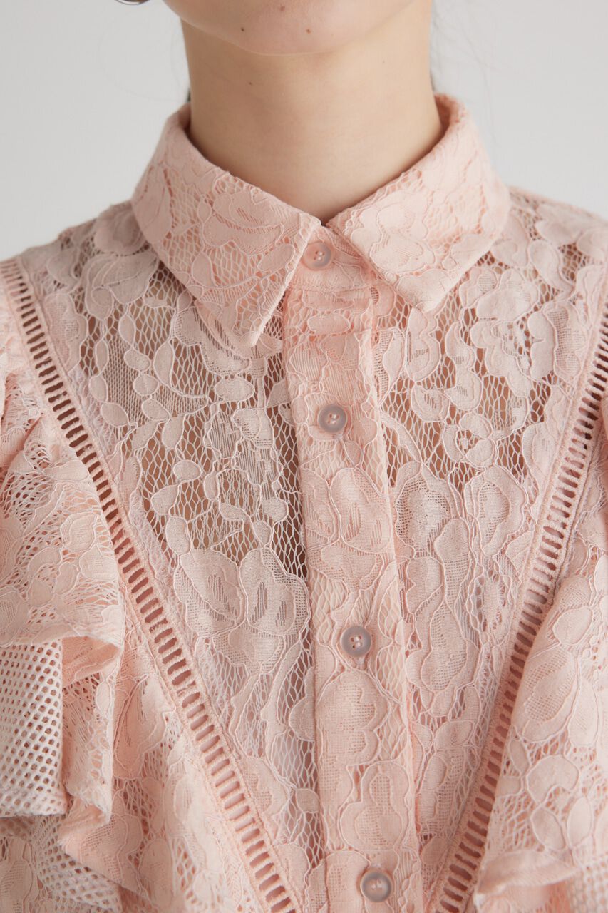 rienda「メッシュレースコンビフリルBLS」|シャツ・ブラウス|