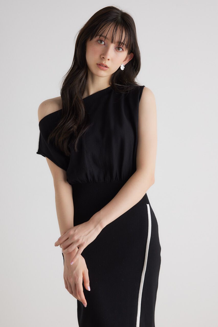 rienda「ラインデザインワンショルダーKnit OP」|ワンピース|