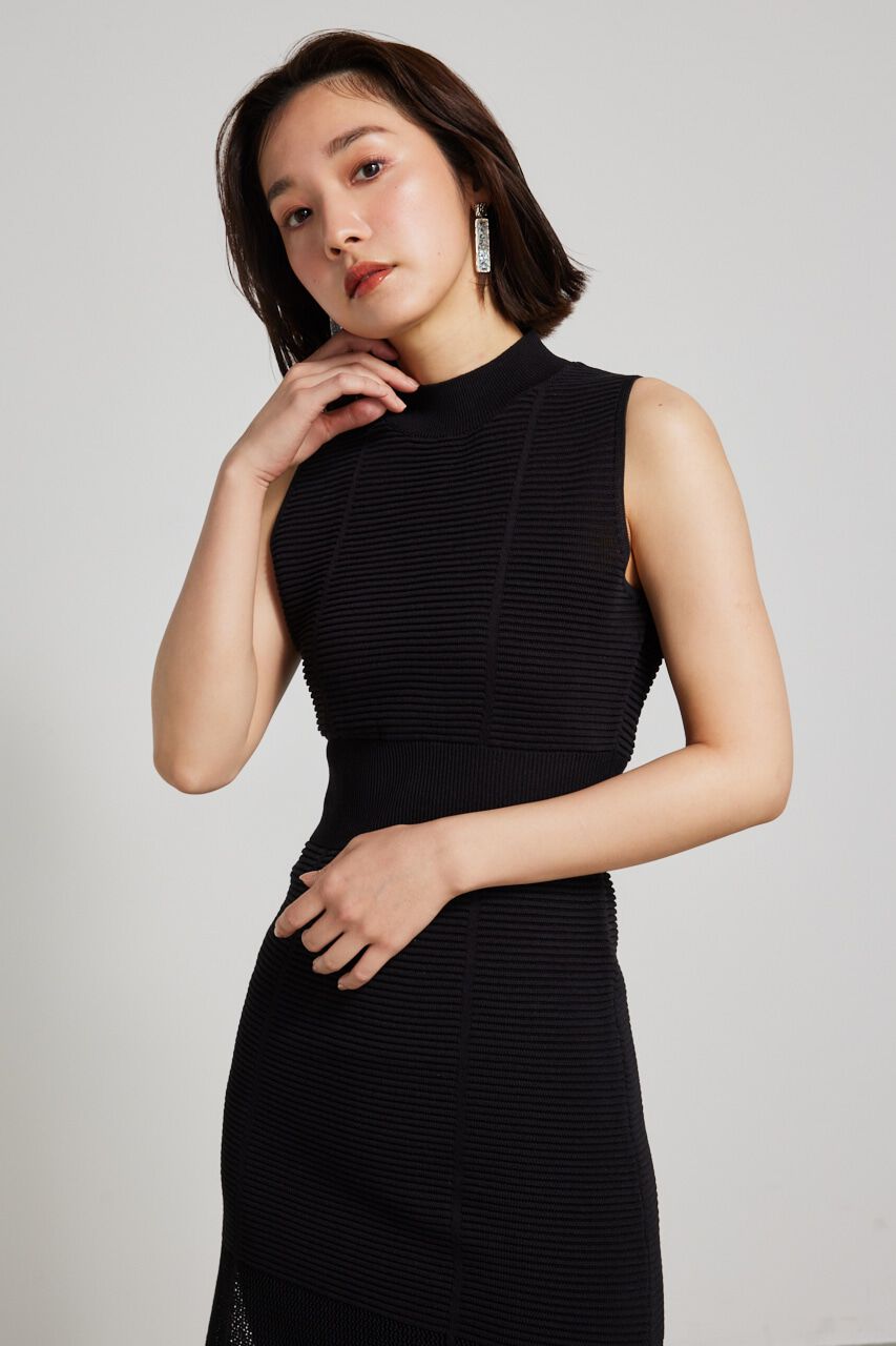 rienda「メッシュ編みフレアKnit OP」|ワンピース|