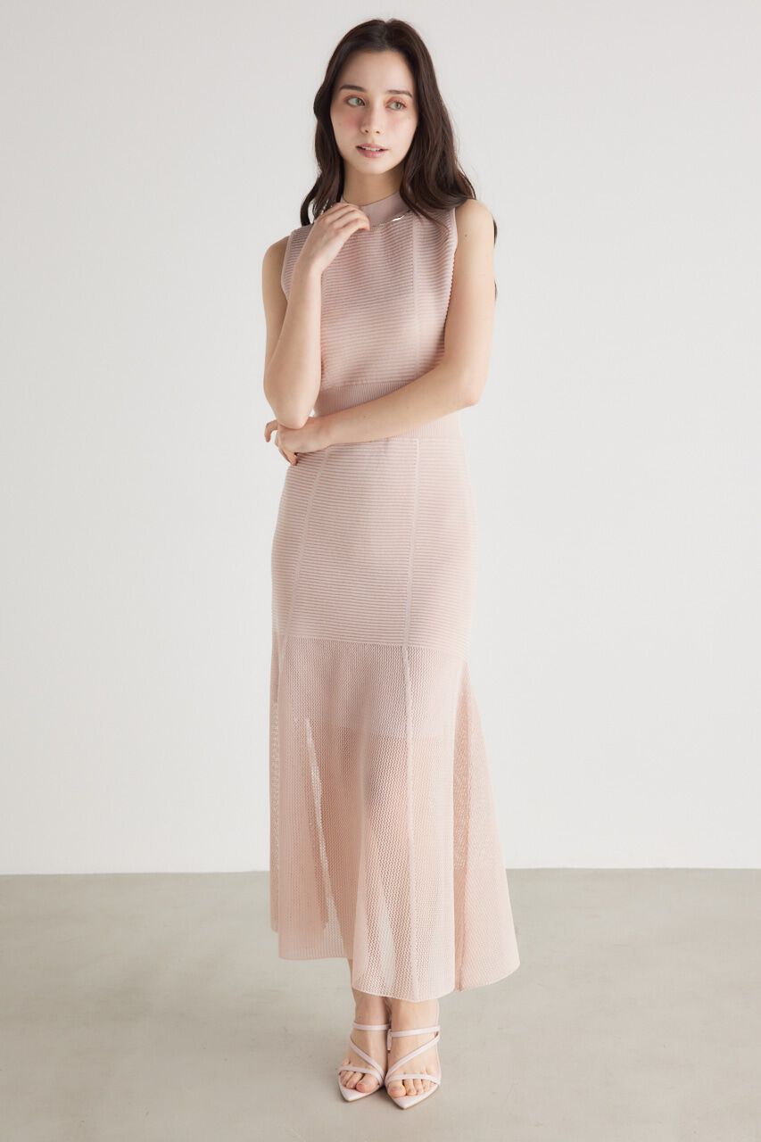 rienda「メッシュ編みフレアKnit OP」|ワンピース|L/PNK1