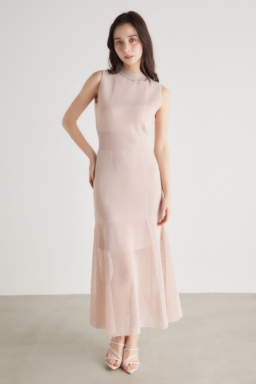 rienda「メッシュ編みフレアKnit OP」|ワンピース|