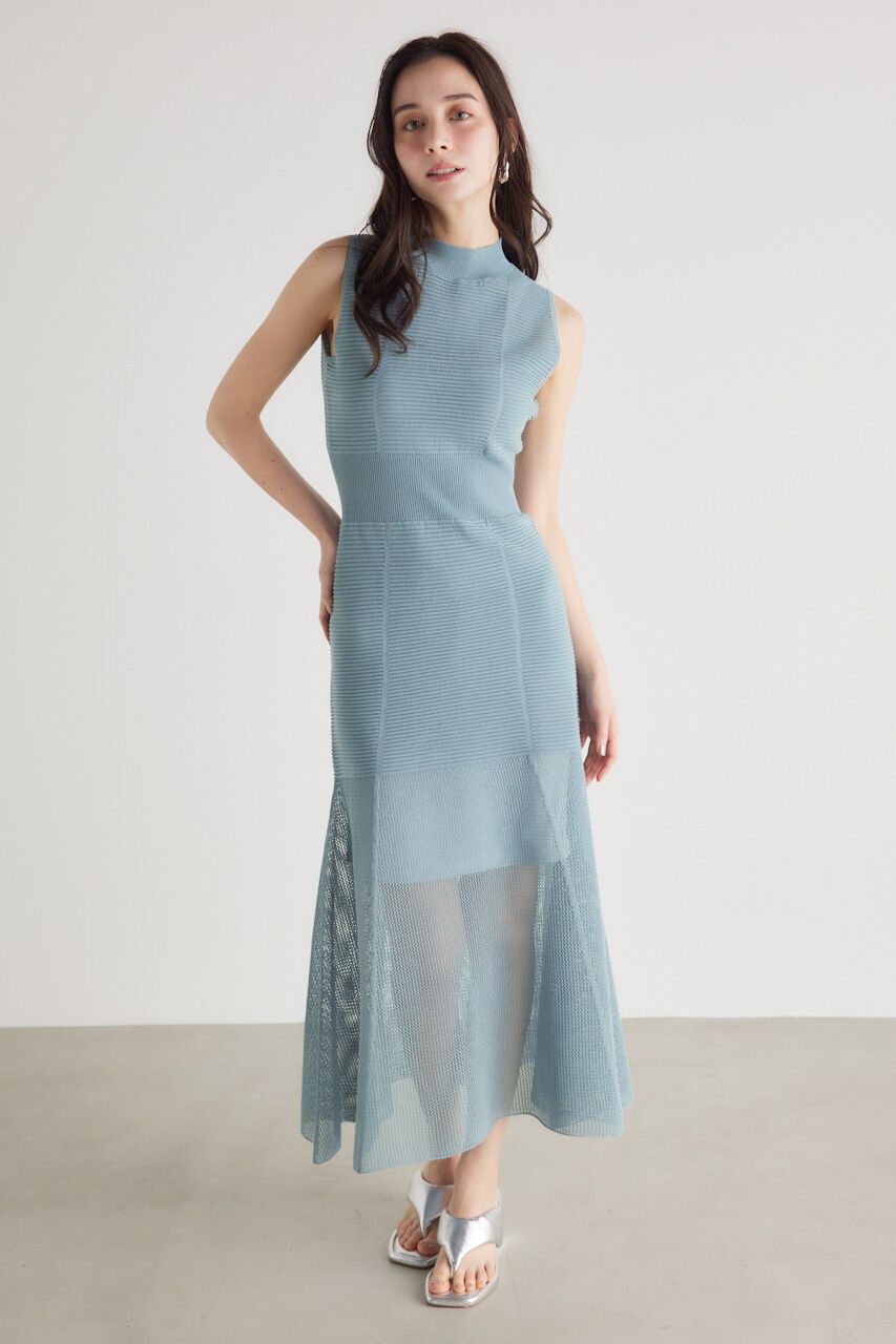 rienda「メッシュ編みフレアKnit OP」|ワンピース|BLU