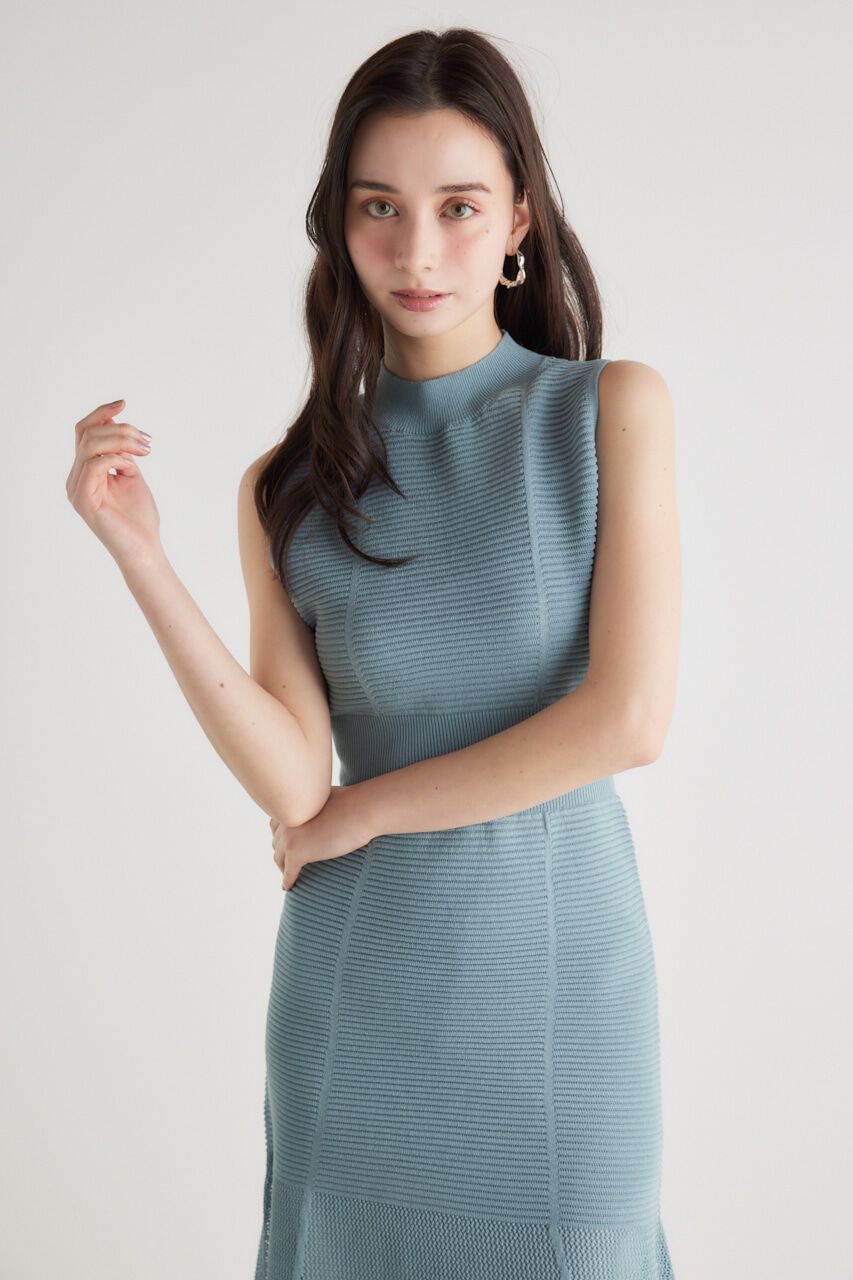 rienda「メッシュ編みフレアKnit OP」|ワンピース|