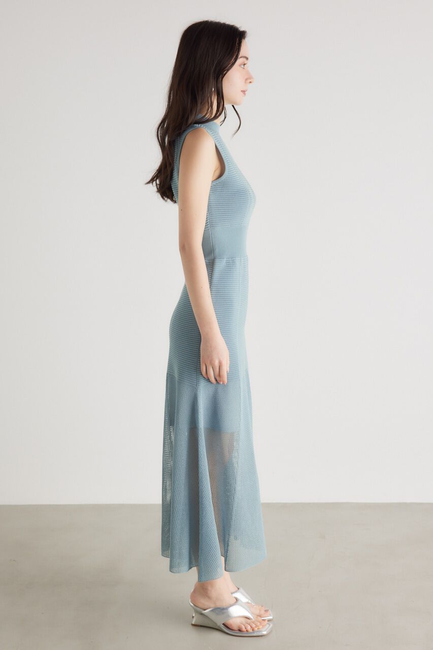 rienda「メッシュ編みフレアKnit OP」|ワンピース|